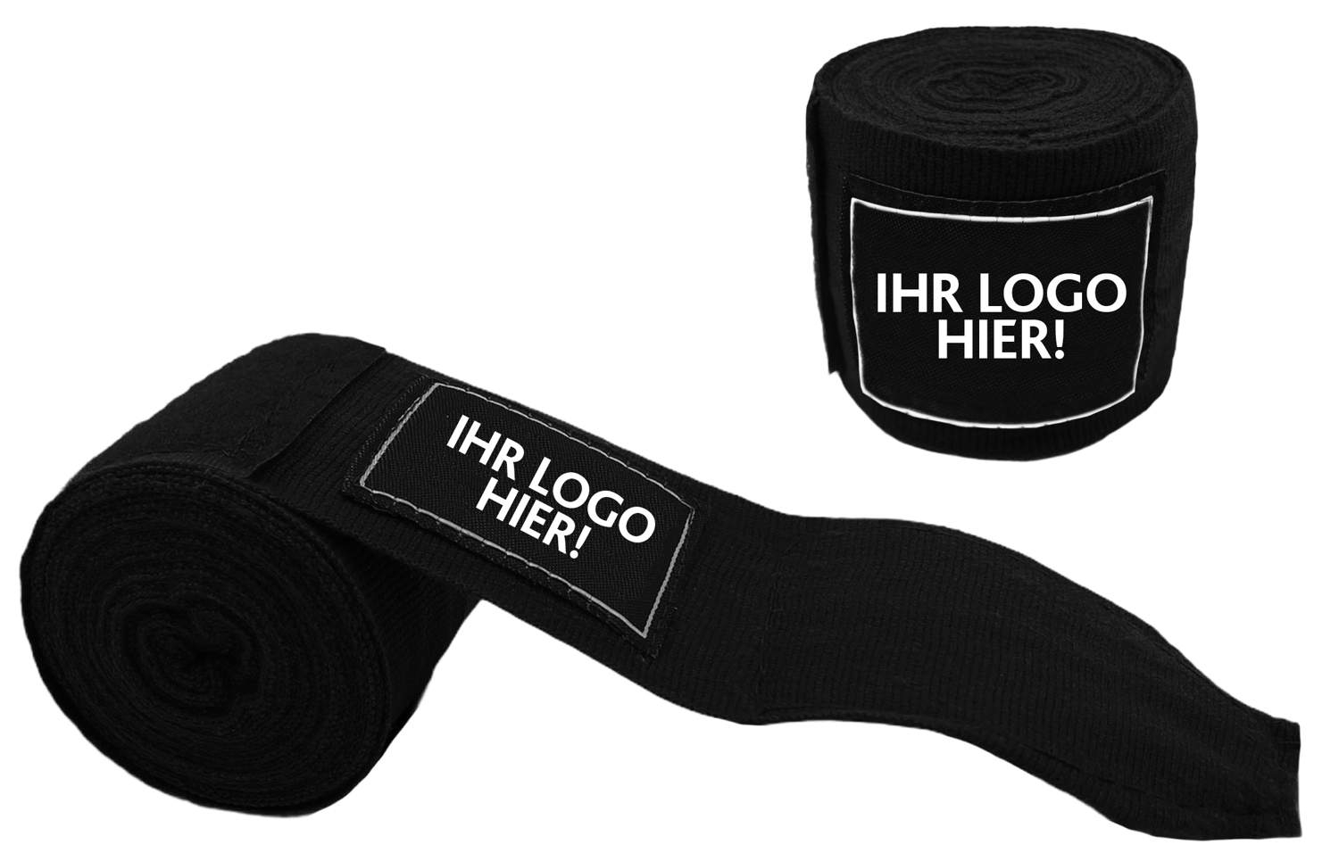 Boxbandagen, Länge 450 cm, schwarz, mit individuellem Logo