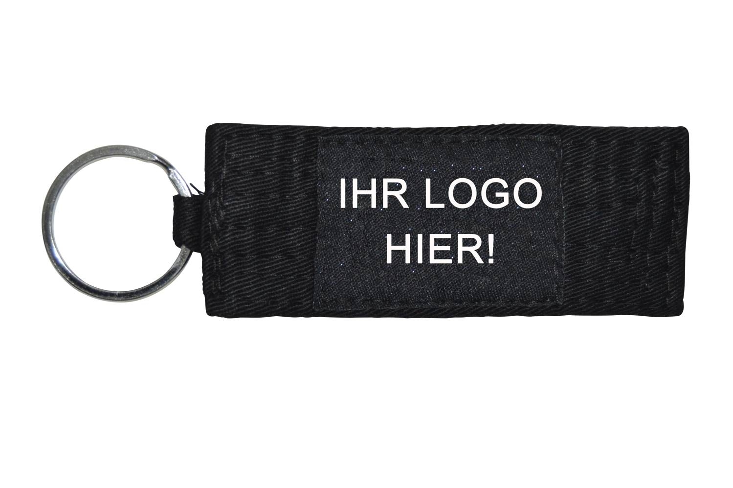 keyring, budobelt 10cm, black "Your Logo"