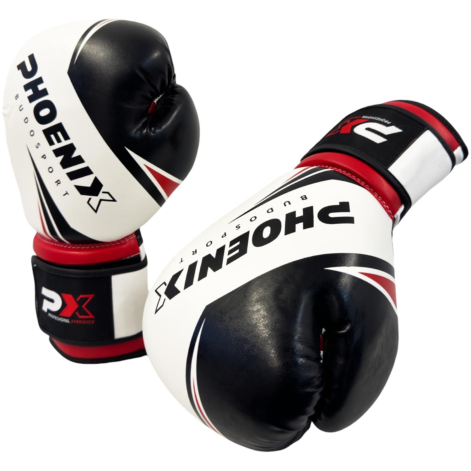 PX Boxing gloves, Artifical leather, white-black-red, 16oz PX Boxing gloves, Artifical leather, white-black-red, 16oz