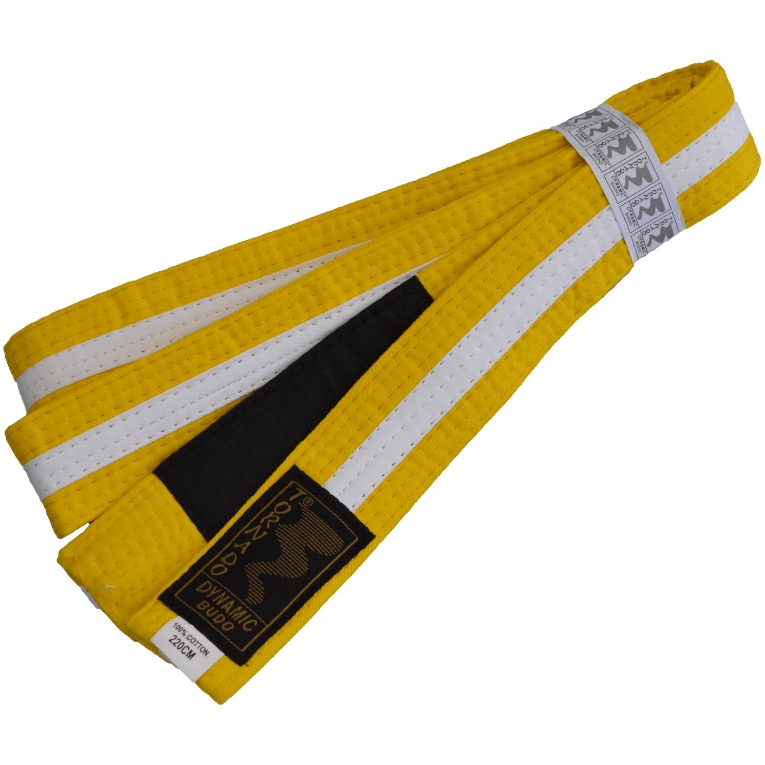 Children BJJ belt yellow-white w. bar 220 cm Children BJJ belt yellow-white w. bar 220 cm