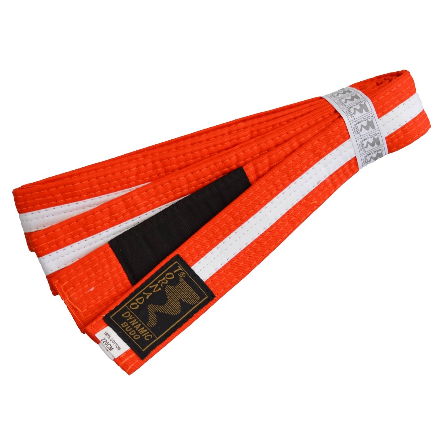 Children BJJ belt orange-white w. bar 220 cm Children BJJ belt orange-white w. bar 220 cm