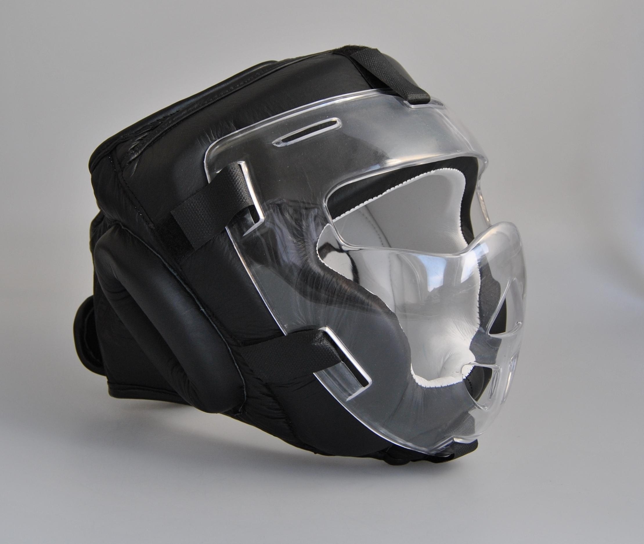 Headguard cowhide black, glass visor, size L Headguard cowhide black, glass visor, size L