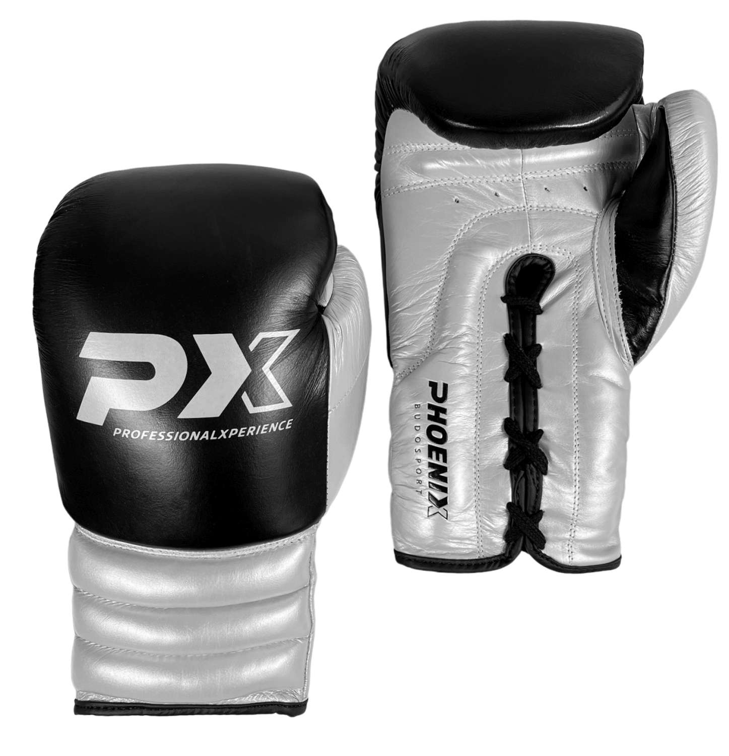 PX competition boxing gloves leather black-silver 10oz PX competition boxing gloves leather black-silver 10oz