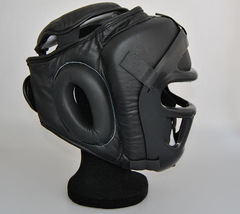 Headguard cowhide, black, plastic grill, size M