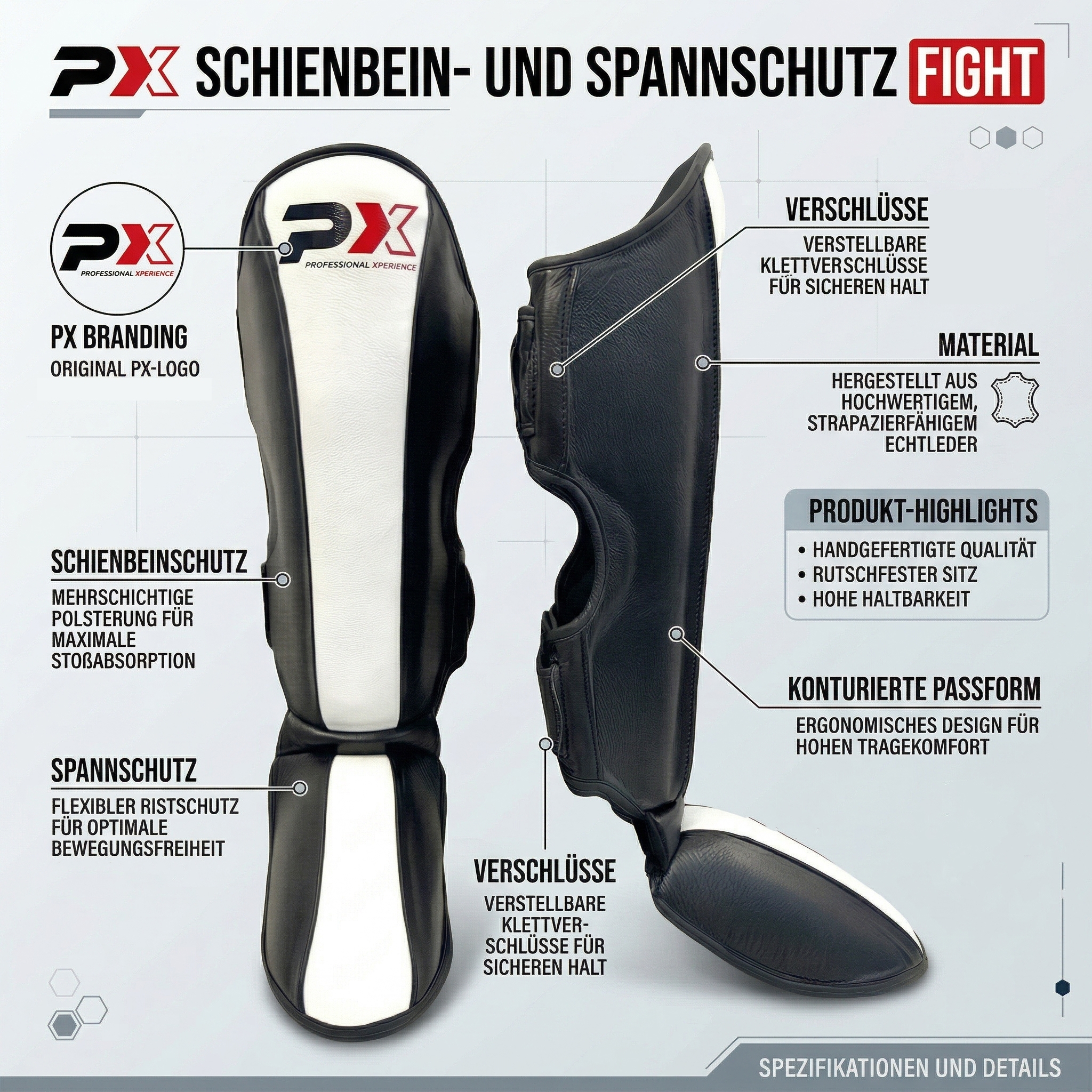 PX FIGHT Schienbein-Spannschutz, Leder, M PX FIGHT Schienbein-Spannschutz, Leder, M