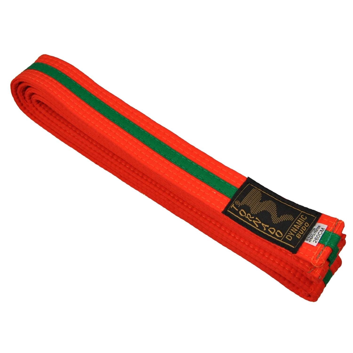 2 colour belt, orange-greenstripe, 260 cm