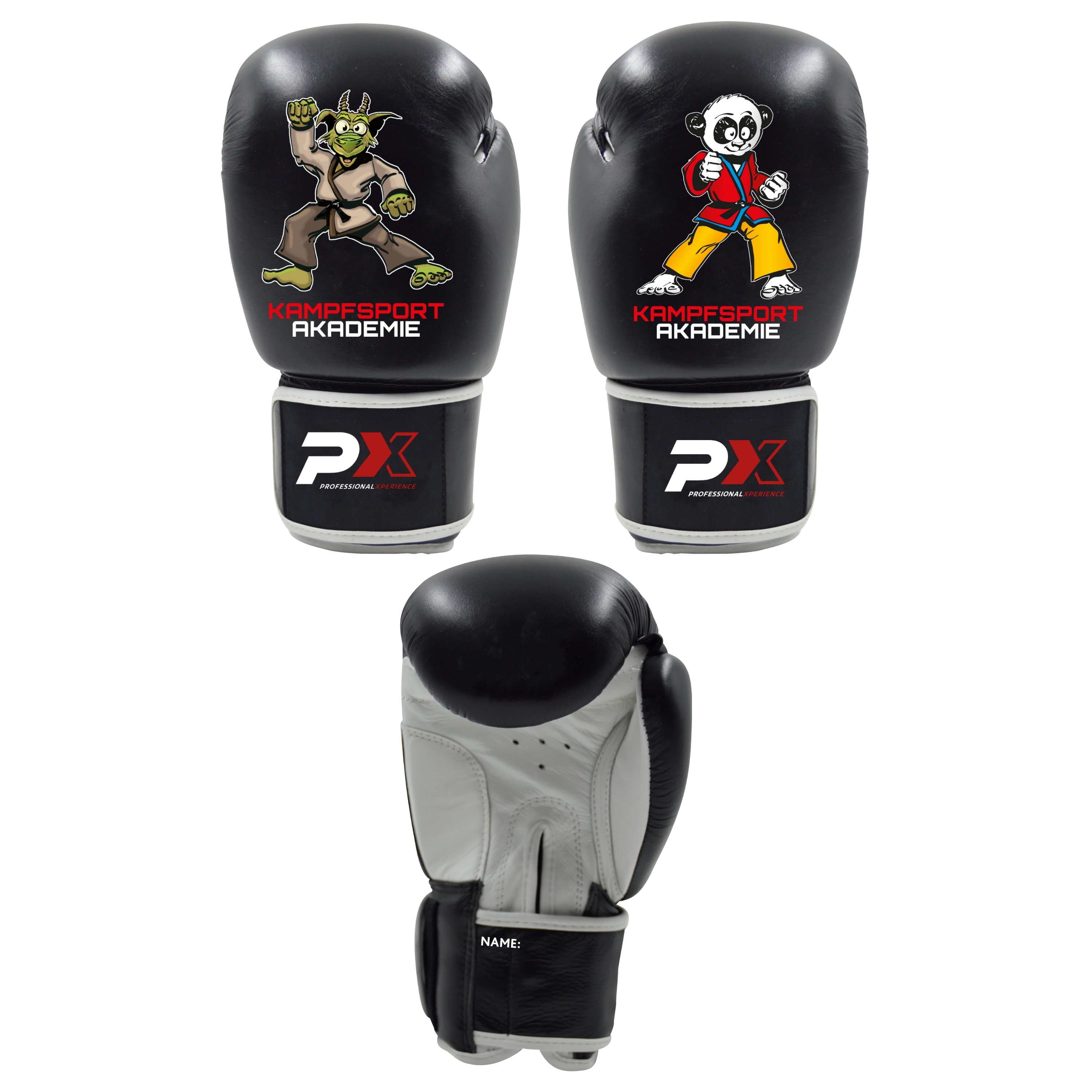 KA Kinderboxandschuh Drache und Panda 4 Oz, schwarz, Preis auf Anfrage!