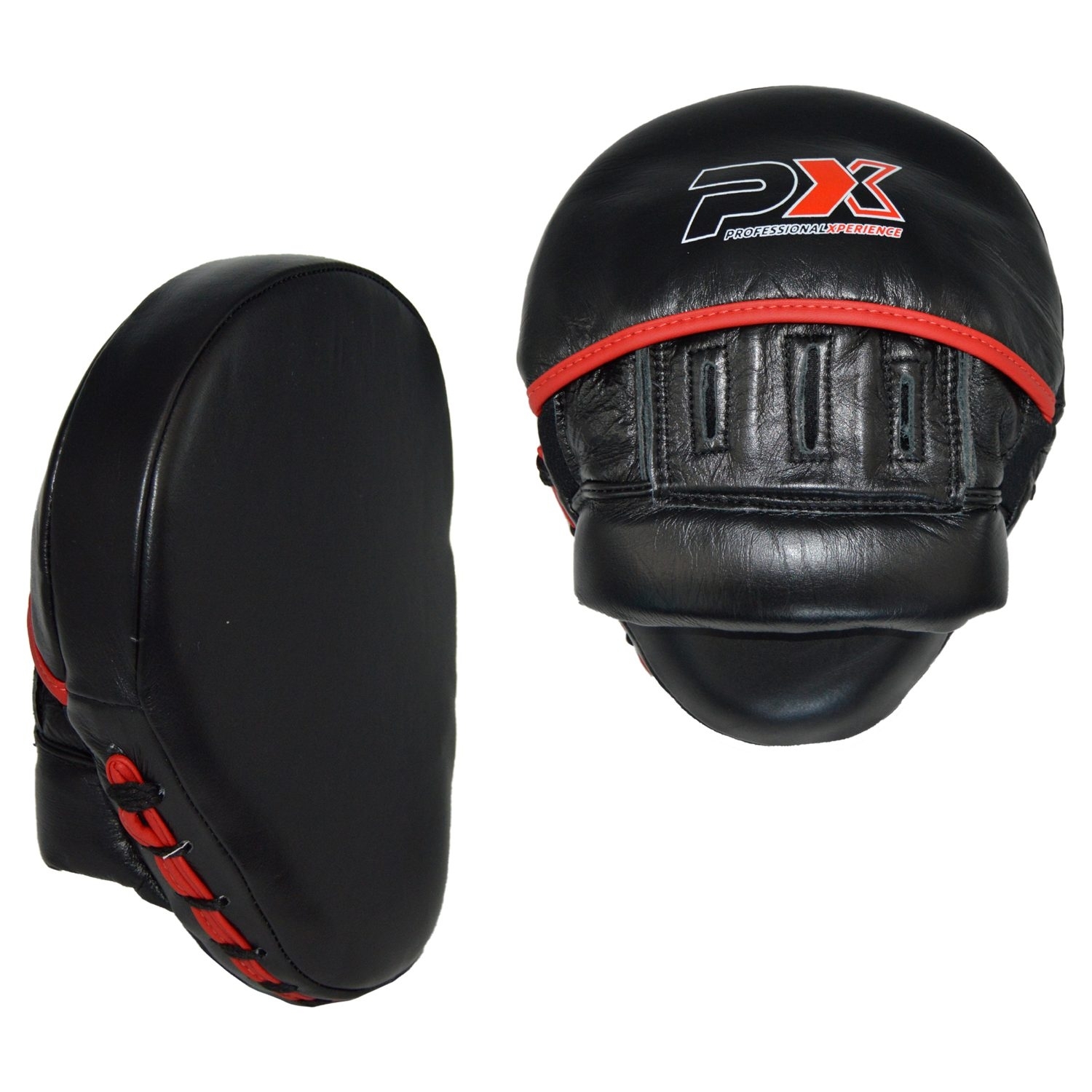 PX Handpratzen / Paar gekrümmt Leder schwarz-rot PX Handpratzen / Paar gekrümmt Leder schwarz-rot