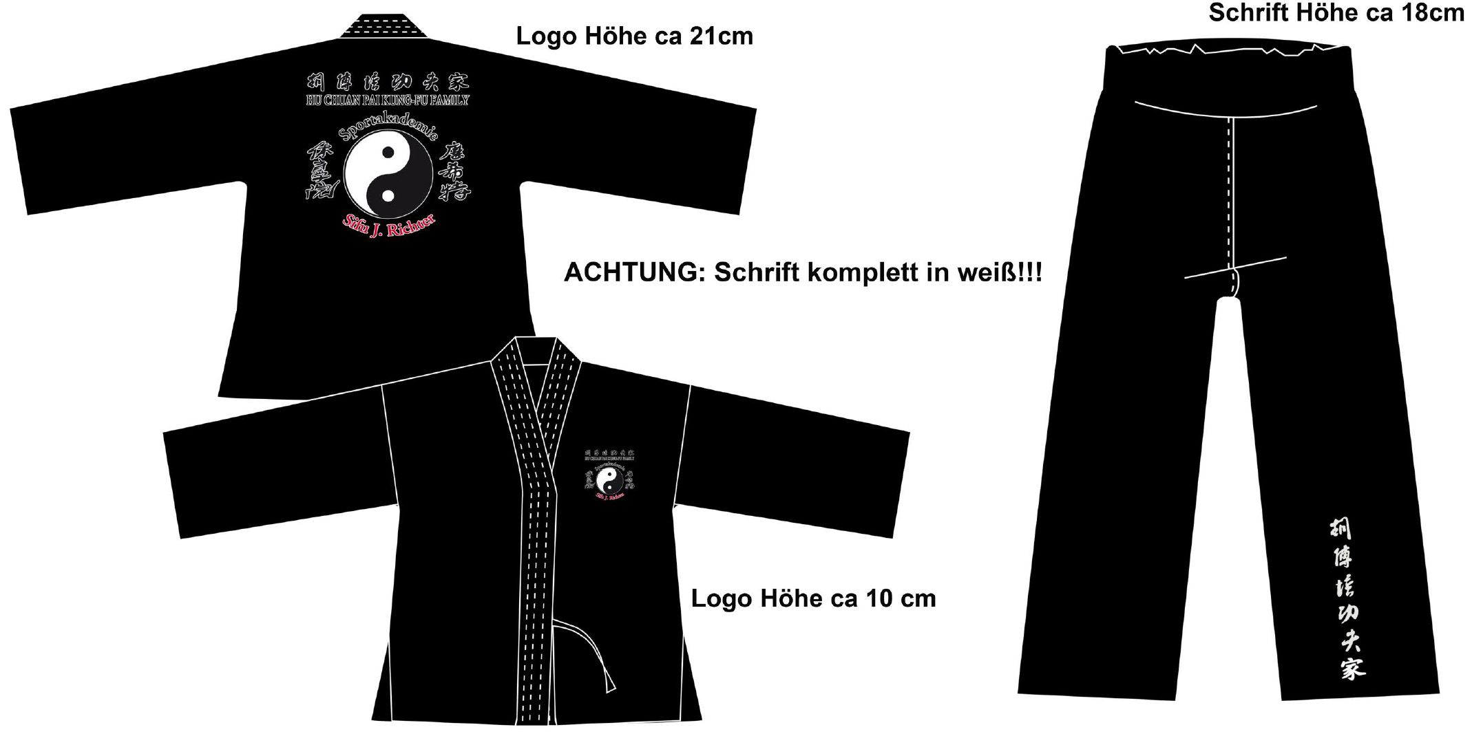 KUNG-FU FAMILY Druck auf schwarze Anzüge an 3 Positionen