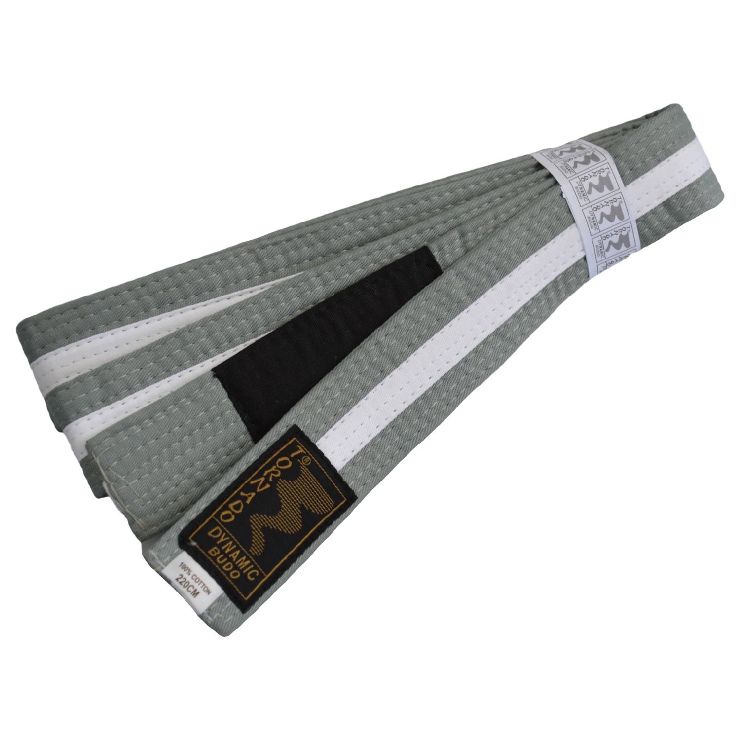 Children BJJ belt grey-white w. bar 240 cm Children BJJ belt grey-white w. bar 240 cm