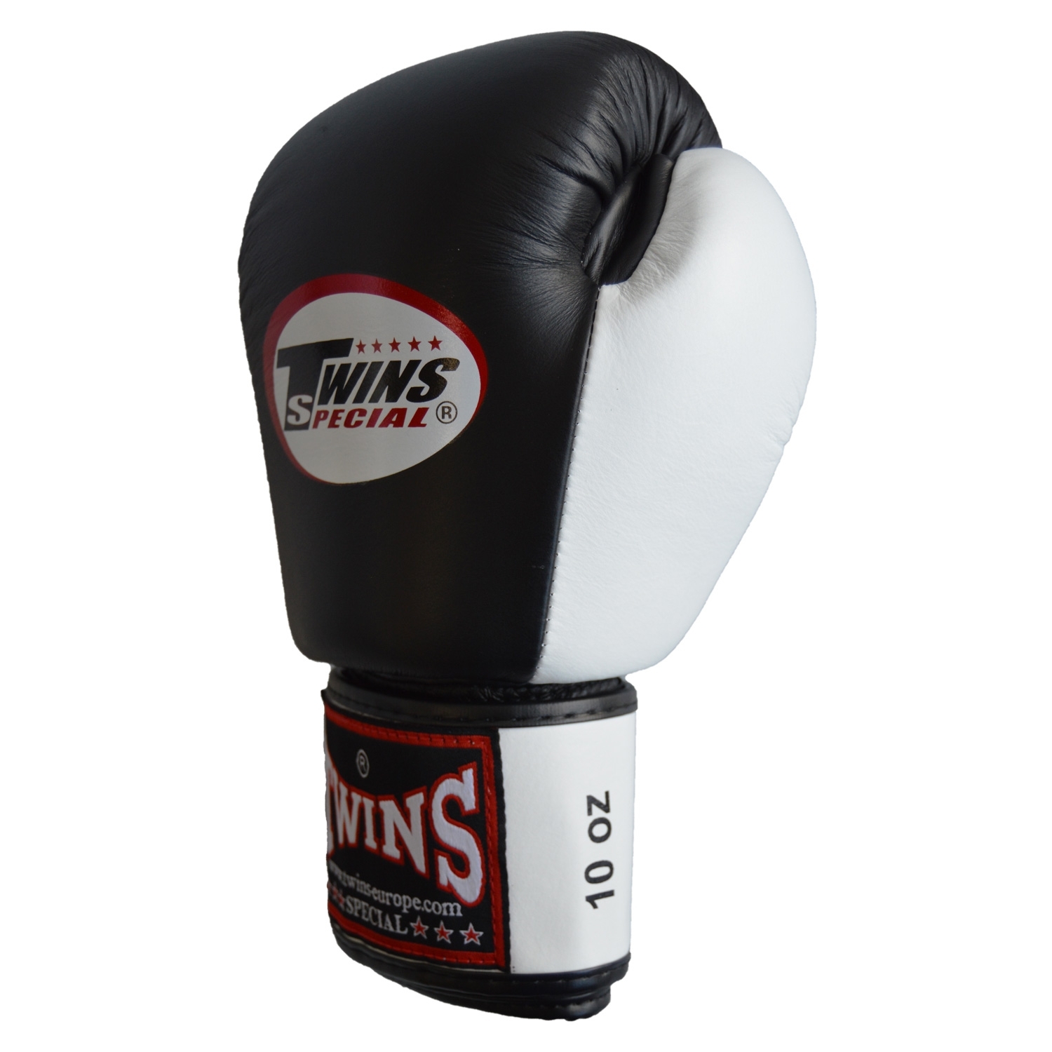 TWINS boxing gloves, leather, black-white 12oz
