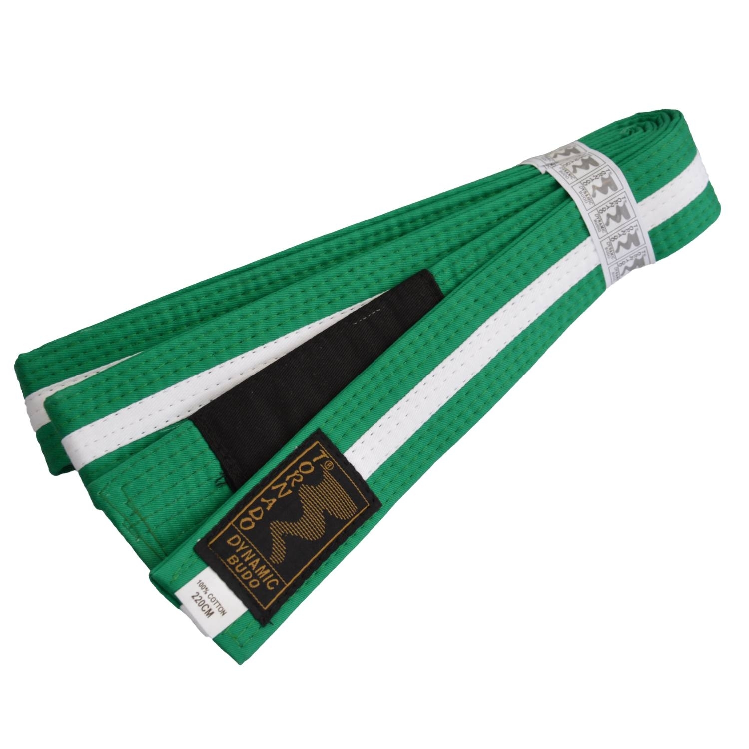 Kinder BJJ Gürtel grün-weiß m. Bar 220 cm