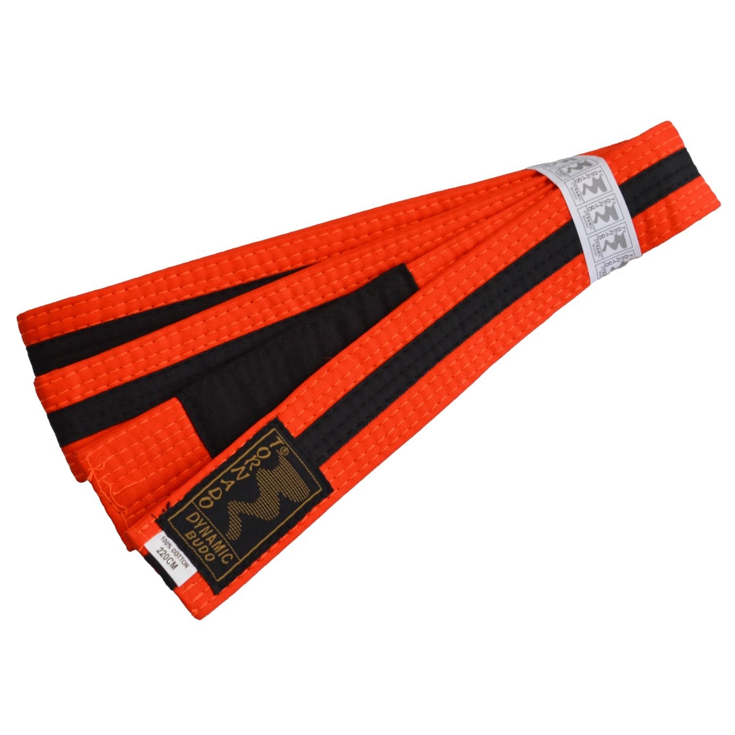 Children BJJ belt orange-black w. bar 220 cm Children BJJ belt orange-black w. bar 220 cm