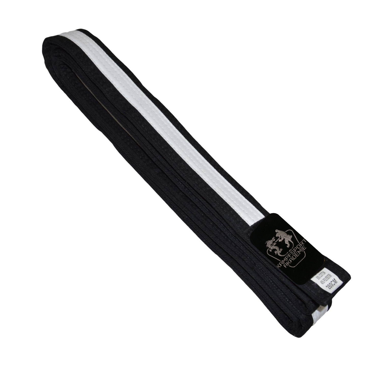 "Kampfsport Akademie" Gürtel Schwarz mit Mittelstreifen Weiß 280cm "Kampfsport Akademie" Gürtel Schwarz mit Mittelstreifen Weiß 280cm