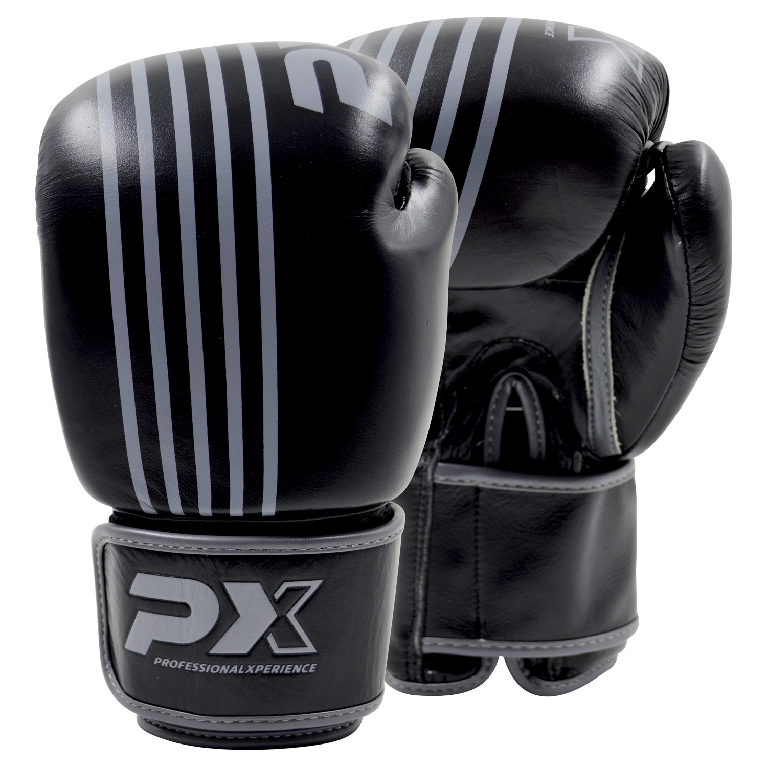 PX Boxhandschuhe schwarz-grau Leder 8oz PX Boxhandschuhe schwarz-grau Leder 8oz