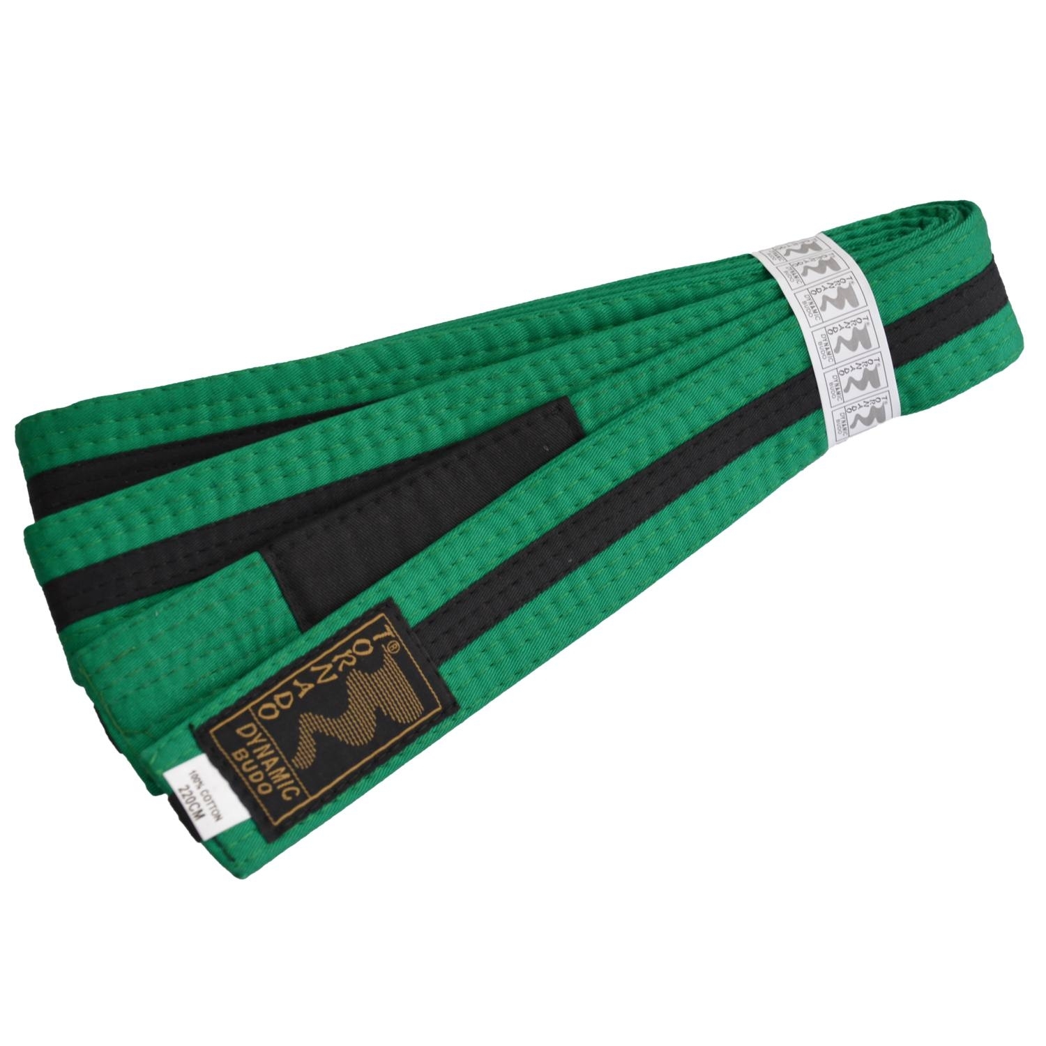 Children BJJ belt green-black w. bar 220 cm Children BJJ belt green-black w. bar 220 cm