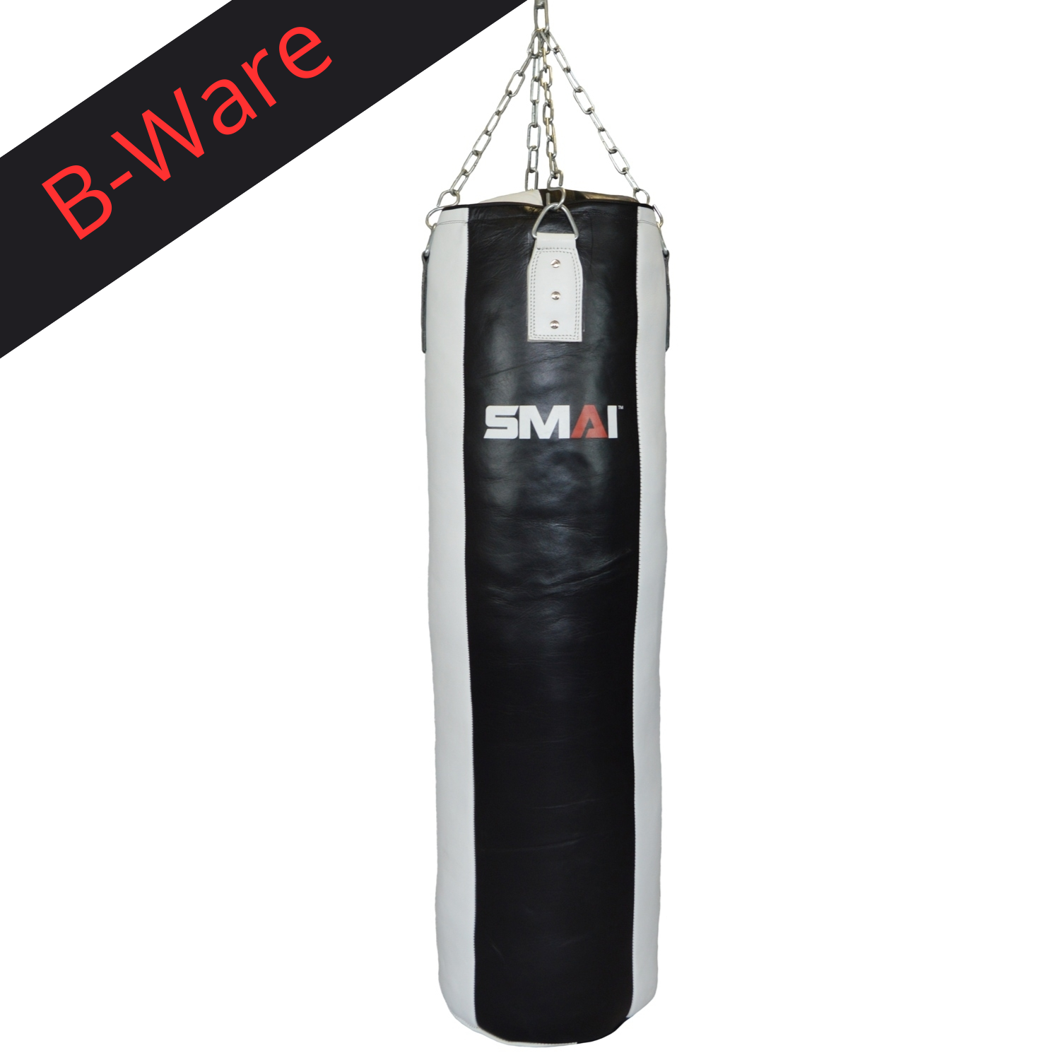 B-WARE SMAI Boxsack Echtleder gefüllt, schwarz-weiß 130cm