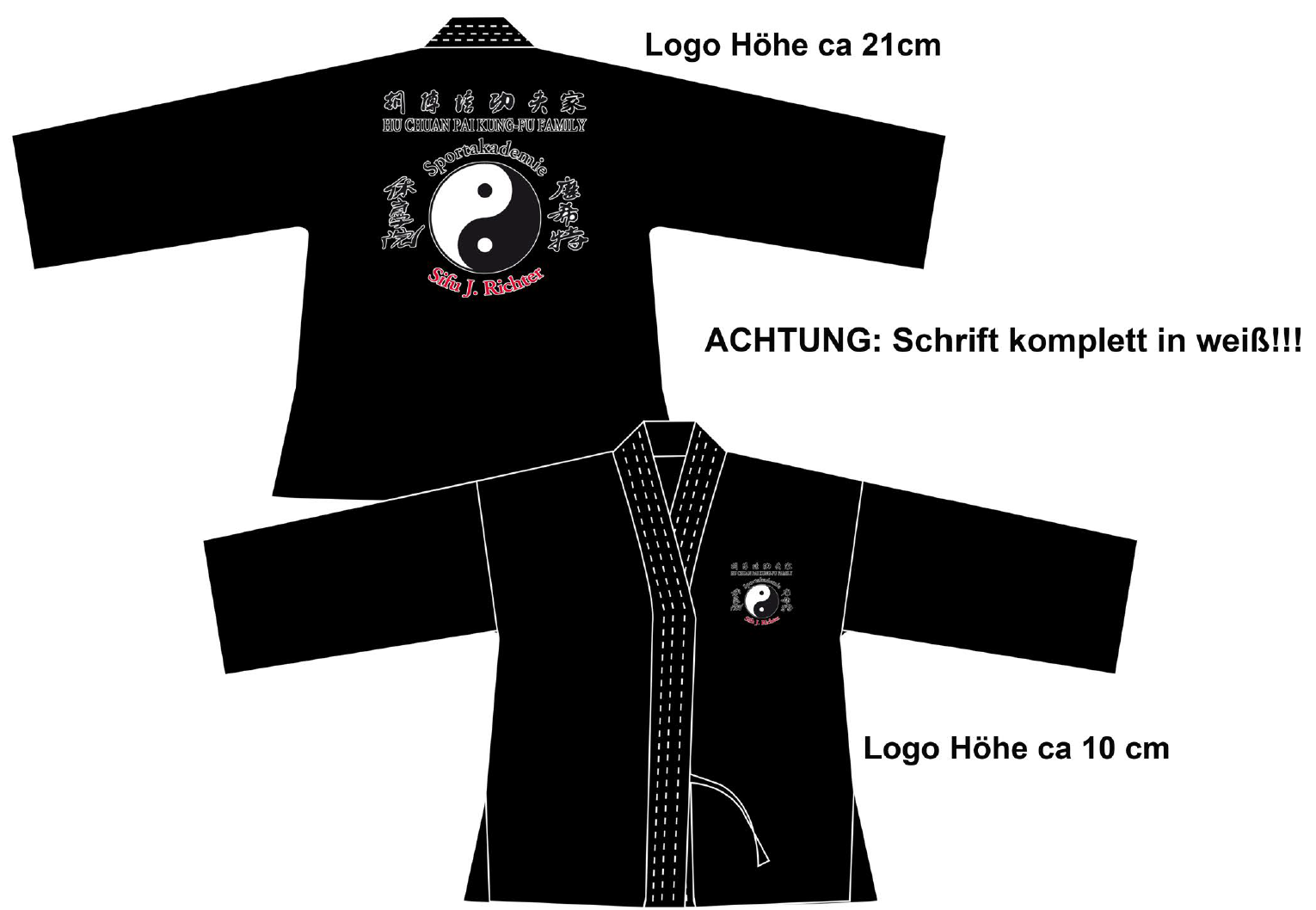 KUNG-FU FAMILY Druck auf schwarze Jacken an 2 Positionen