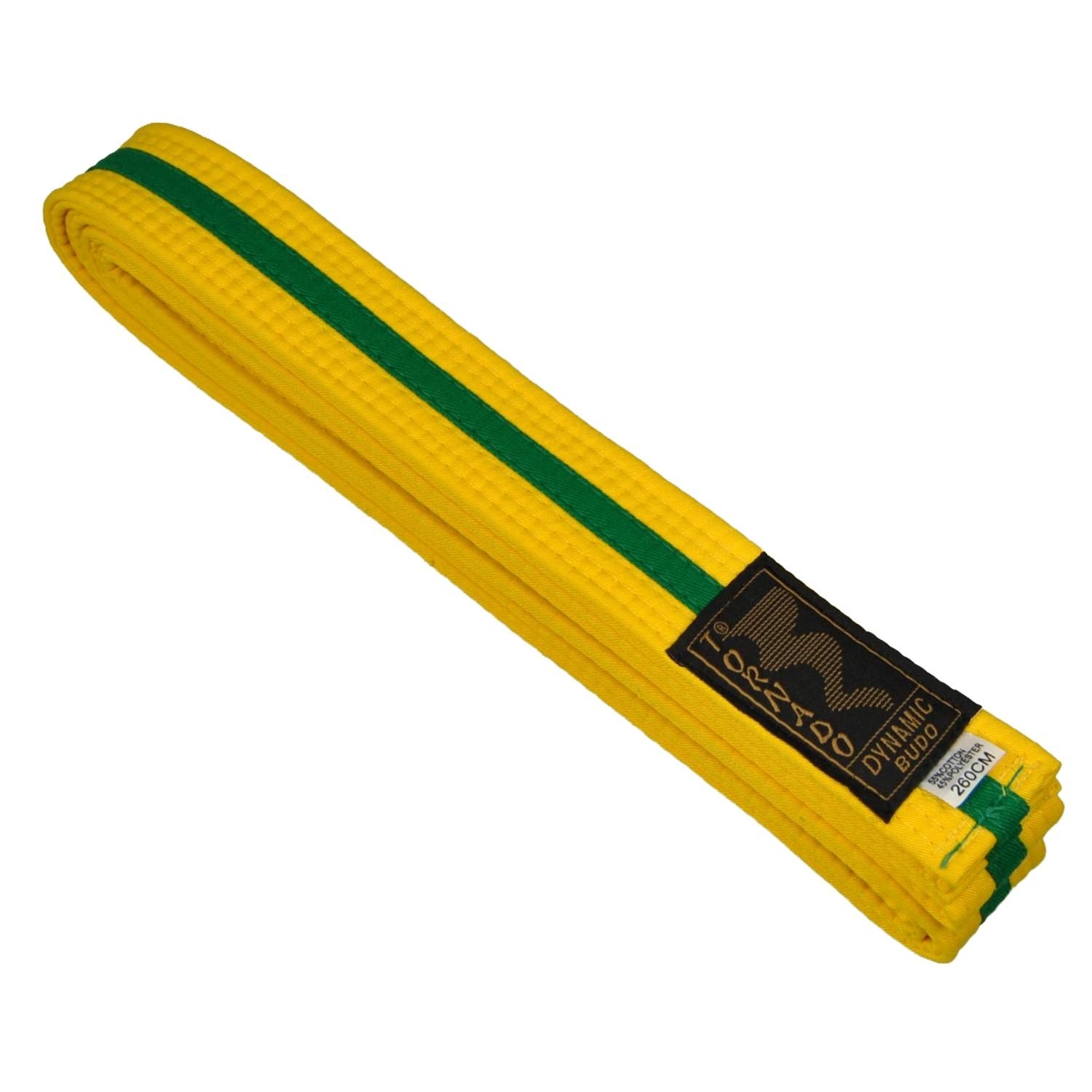 2-colour belt, yellow-greenstripe, 260 cm