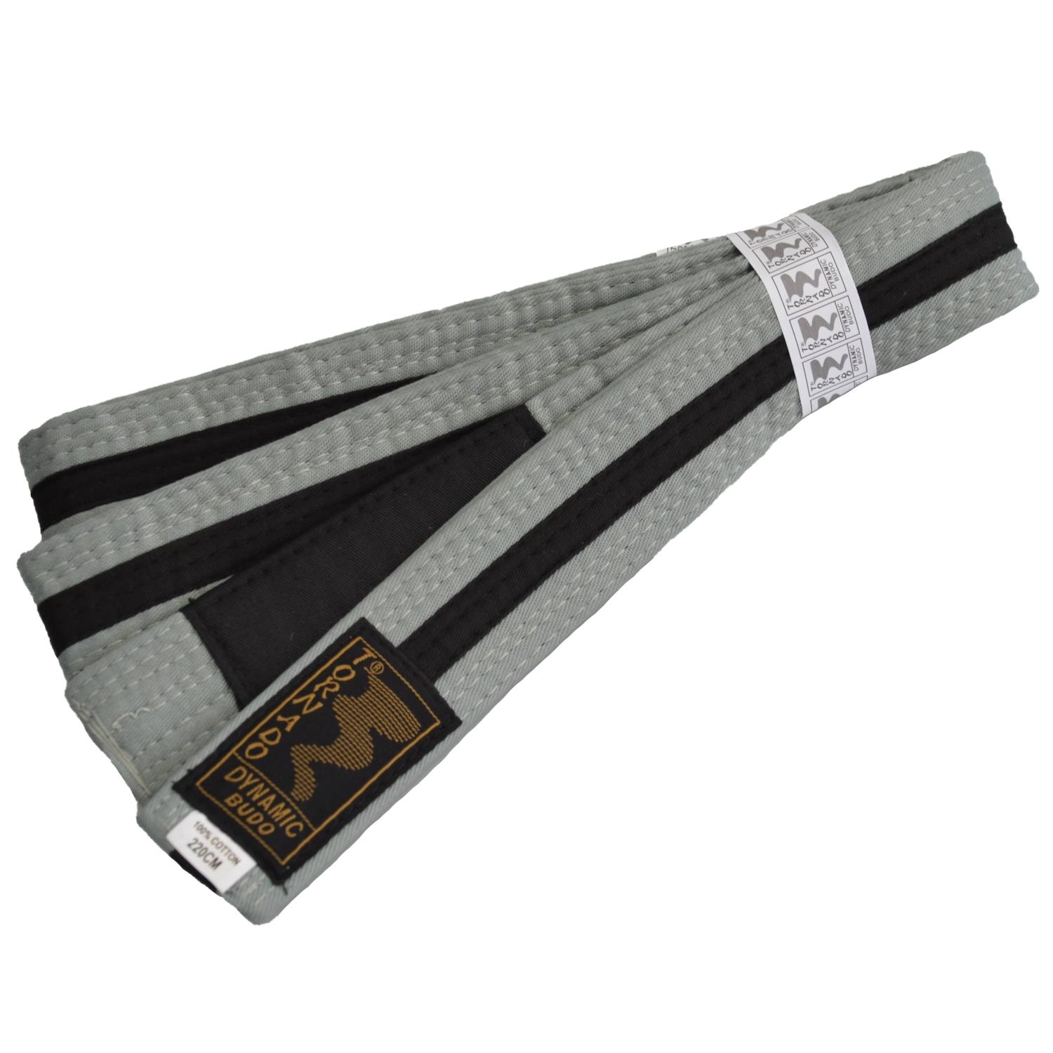Kinder BJJ Gürtel grau-schwarz m. Bar 240 cm