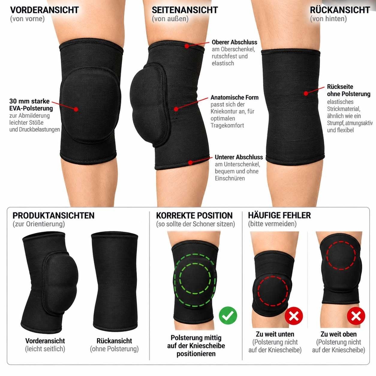 Knieschoner-Elastikbandage schwarz M