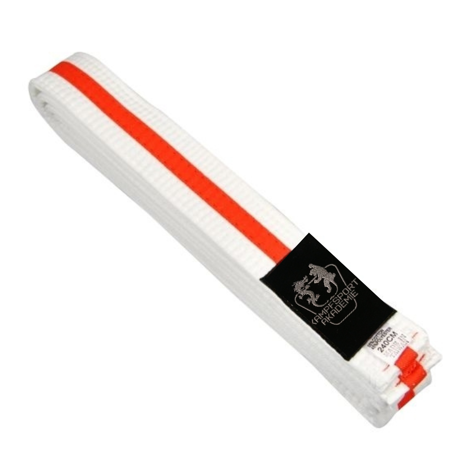 "Kampfsport Akademie" Gürtel Weiß mit Mittelstreifen Orange 220cm