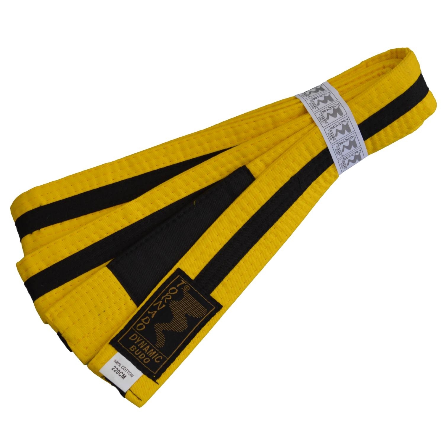 Children BJJ belt yellow-black w. bar 220 cm Children BJJ belt yellow-black w. bar 220 cm