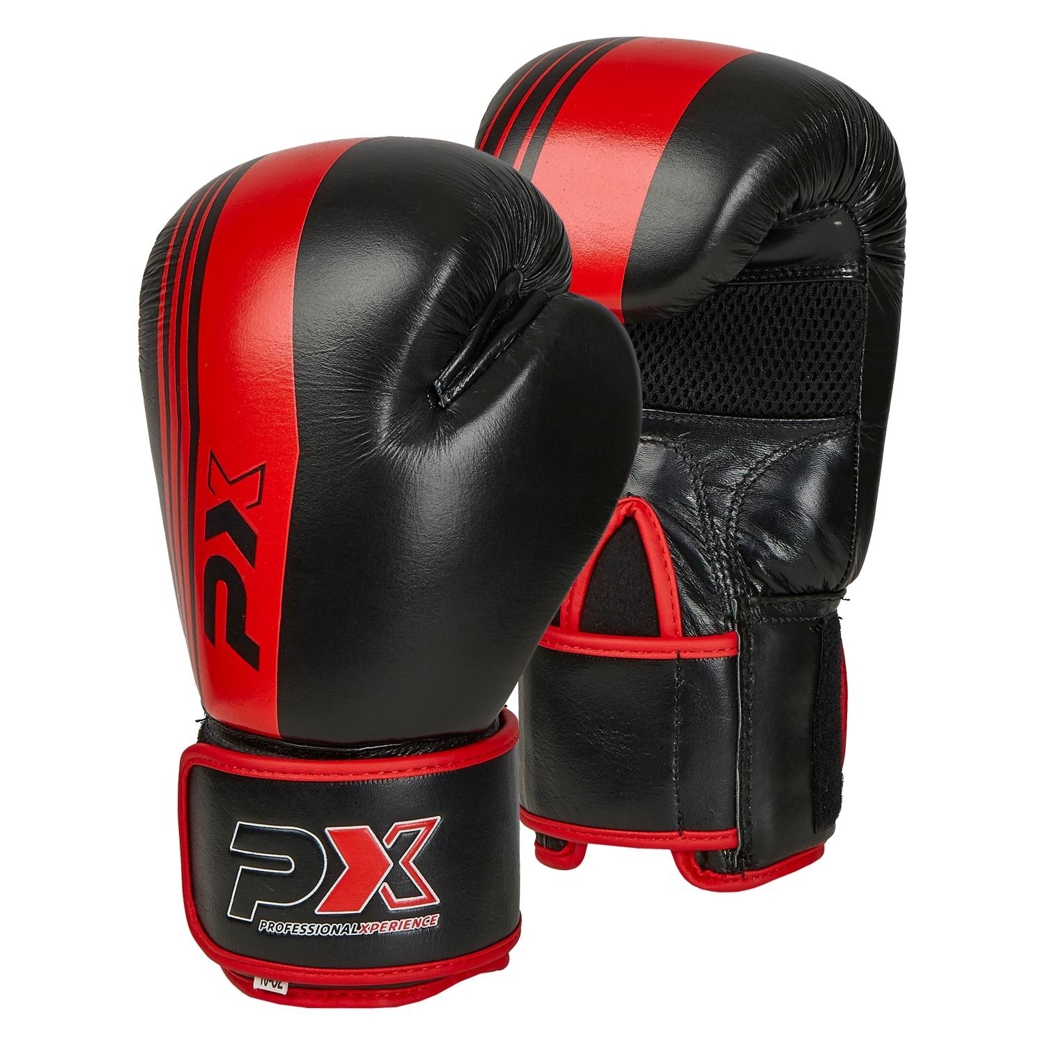 PX Boxing Gloves , black-red, leather, 8oz PX Boxing Gloves , black-red, leather, 8oz