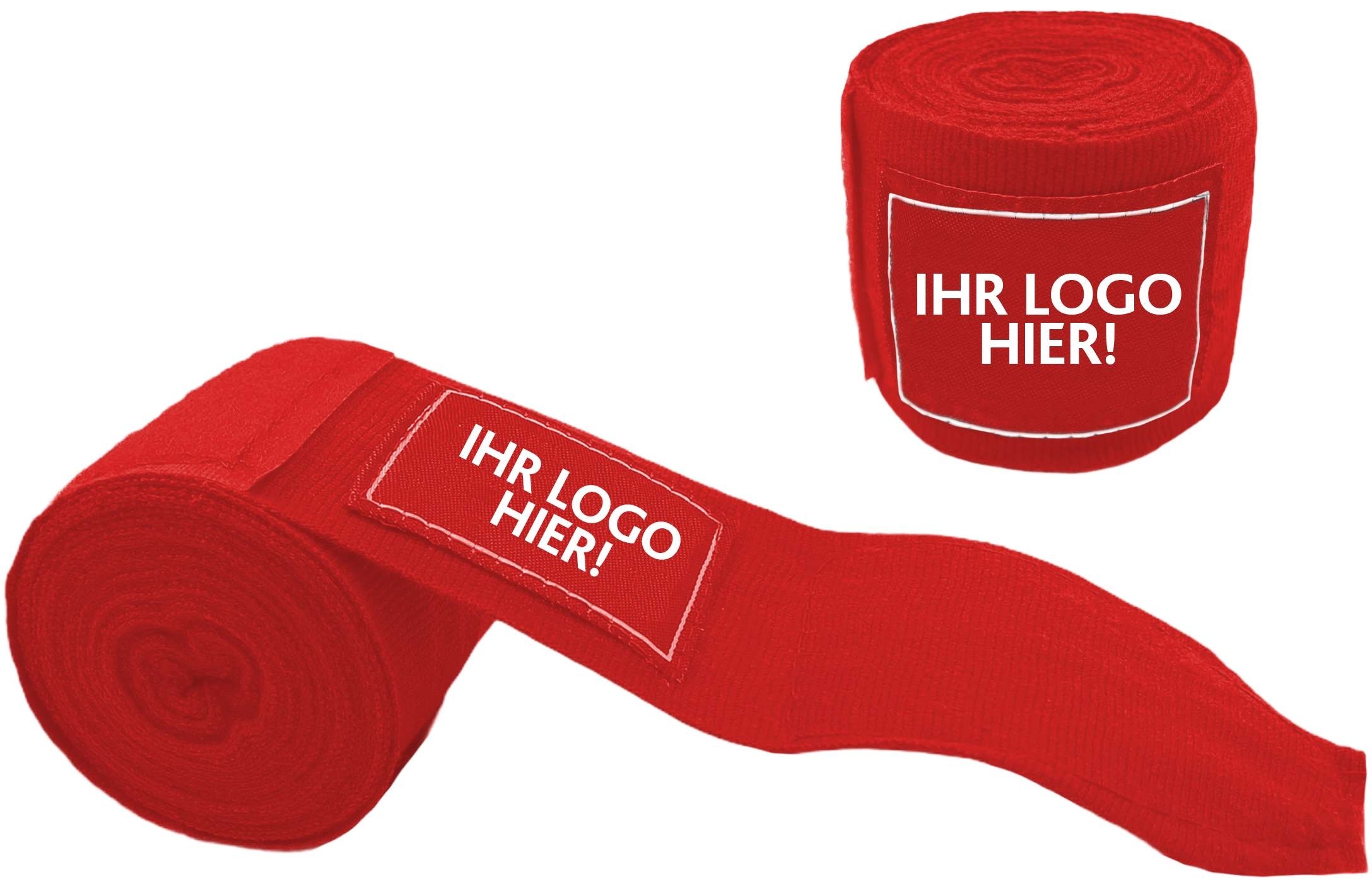 Boxbandagen, Länge 250 cm, Rot, mit individuellem Logo Boxbandagen, Länge 250 cm, Rot, mit individuellem Logo