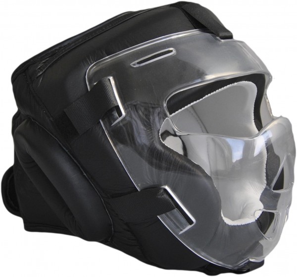 Headguard cowhide black, glass visor