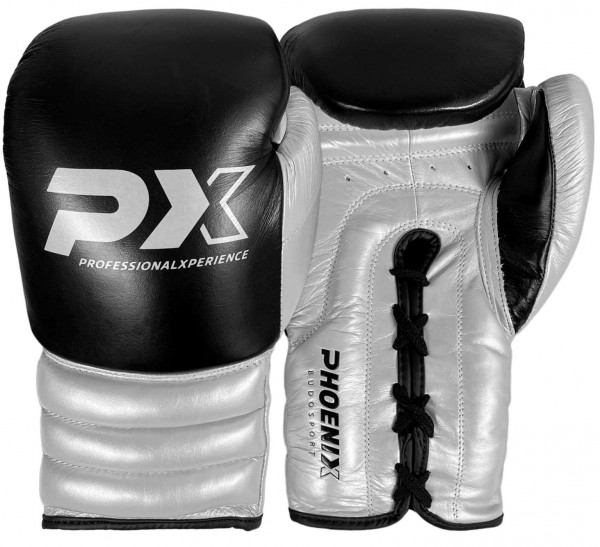 PX competition boxing gloves leather black-silver