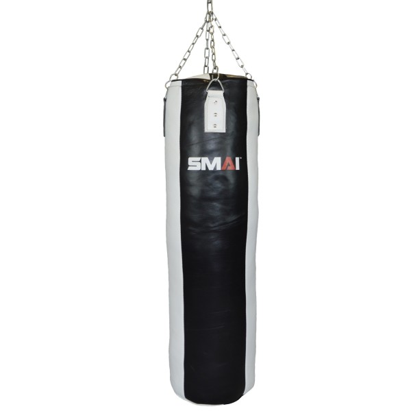 SMAI filled punching bag, leather, black-white