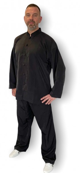 Tai Chi Anzug Kunstseide, schwarz